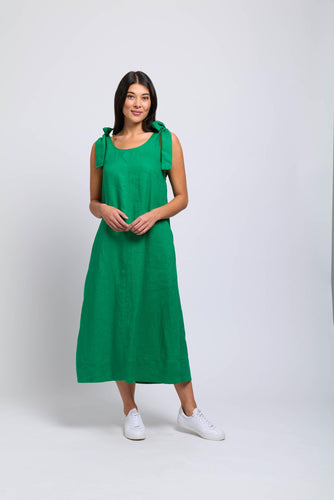 Foil - Bali Tie Dress in Kelly Green colour front shot