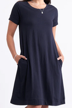 Load image into Gallery viewer, Foil - Captain&#39;s Choice Dress - True Navy colour front closed up shot
