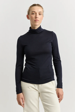 Load image into Gallery viewer, Foil - Fine Merino Polo Neck Top - True Navy colour front shot
