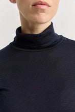 Load image into Gallery viewer, Foil - Fine Merino Polo Neck Top - True Navy colour front closed up shot
