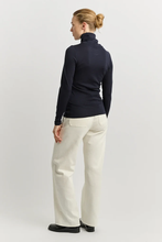 Load image into Gallery viewer, Foil - Fine Merino Polo Neck Top - True Navy colour back shot
