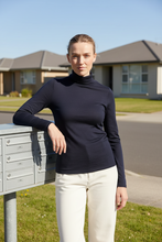 Load image into Gallery viewer, Foil - Fine Merino Polo Neck Top - True Navy colour front shot
