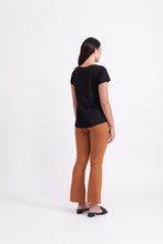 Load image into Gallery viewer, Foil - Natural Flare Top in Black colour side back shot
