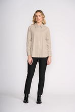Load image into Gallery viewer, Foil - Push Up Shirt - Taupe Wide Stripe style front shot
