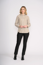 Load image into Gallery viewer, Foil - Push Up Shirt - Taupe Wide Stripe style front shot
