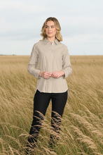 Load image into Gallery viewer, Foil - Push Up Shirt - Taupe Wide Stripe style front shot
