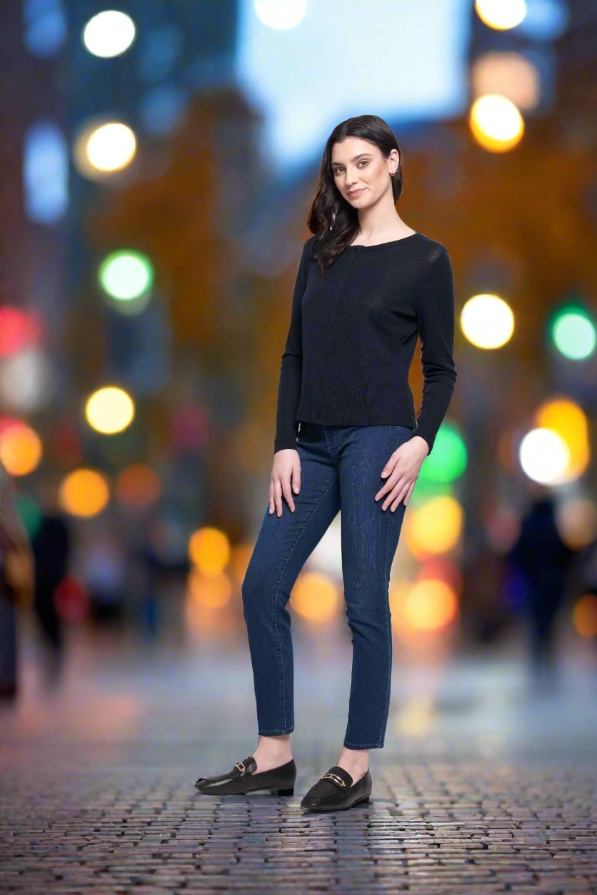 Foil - Time Wool Tell Cardigan - True Navy colour side shot
