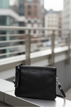 Load image into Gallery viewer, Fulton Soft Leather Double Pouch Crossbody Bag -Black colour front shot

