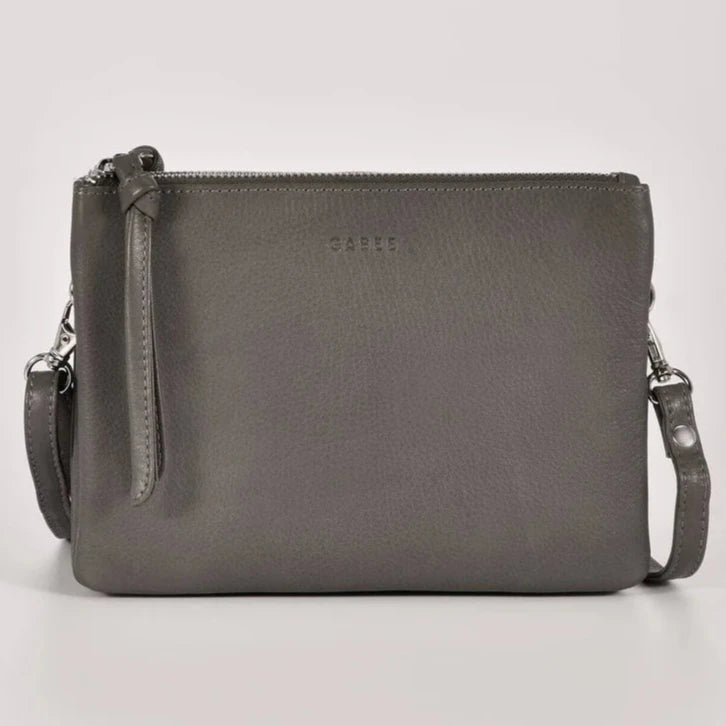 Fulton Soft Leather Double Pouch Crossbody Bag in Grey colour