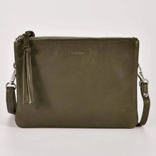 Load image into Gallery viewer, Fulton Soft Leather Double Pouch Crossbody Bag in Olive colour
