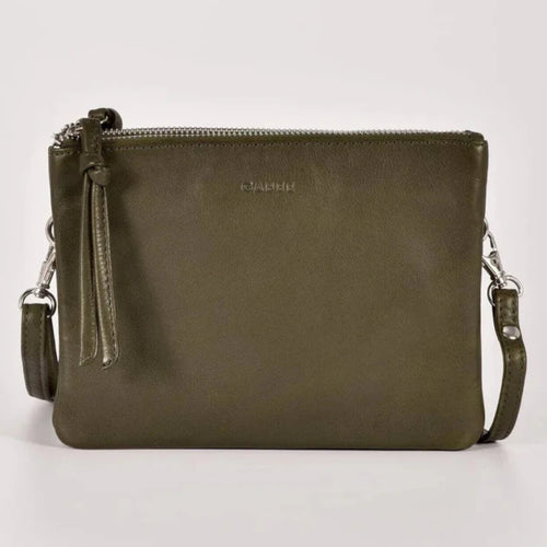 Fulton Soft Leather Double Pouch Crossbody Bag in Olive colour