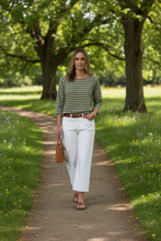 Load image into Gallery viewer, Goondiwindi Cotton - 3/4 Sleeve Cotton Stripe Tee - White/ Sage colour front shot
