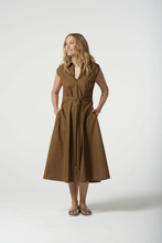 Load image into Gallery viewer, Goondiwindi Cotton - A Line Sleeveless Shirt Dress - Otter olour front shot
