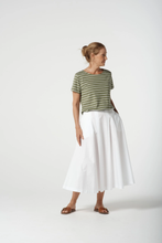 Load image into Gallery viewer, Goondiwindi Cotton - Cotton Crew Neck Striped Tee - White/ Sage colour front shot
