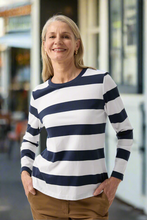 Load image into Gallery viewer, Goondiwindi Cotton - Cotton Long Sleeve Tee With Button Sleeve - White/ Parisian colour front shot 
