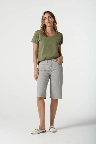Goondiwindi Cotton - Cotton Roll Cuff Tee - Sage Green color front shot