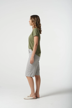 Load image into Gallery viewer, Goondiwindi Cotton - Cotton Roll Cuff Tee - Sage Green color side shot
