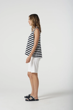 Load image into Gallery viewer, Goondiwindi Cotton - Cotton Striped Sleeveless Polo - White/Navy colour side shot
