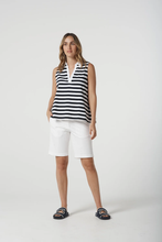 Load image into Gallery viewer, Goondiwindi Cotton - Cotton Striped Sleeveless Polo - White/Navy colour front shot
