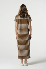 Load image into Gallery viewer, Goondiwindi Cotton - Cotton Striped Tee Dress - White/ Otter colour back shot
