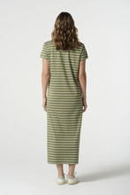 Load image into Gallery viewer, Goondiwindi Cotton - Cotton Striped Tee Dress - White/ Sage colour front shot
