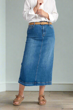 Load image into Gallery viewer, Goondiwindi Cotton - Denim Straight Skirt With Back Split - Light Blue colour front shot
