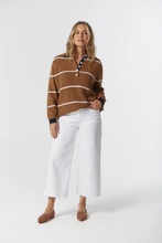 Load image into Gallery viewer, Goondiwindi Cotton - Husk Cotton Cashmere Collared Knit Jumper - Iced Coffee/Laser White colour front shot
