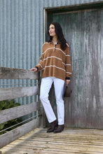Load image into Gallery viewer, Goondiwindi Cotton - Husk Cotton Cashmere Collared Knit Jumper - Iced Coffee/Laser White colour front shot
