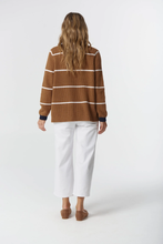 Load image into Gallery viewer, Goondiwindi Cotton - Husk Cotton Cashmere Collared Knit Jumper - Iced Coffee/Laser White colour backshot
