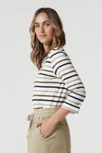 Load image into Gallery viewer, Goondiwindi Cotton - Multi Stripe Cotton Tee - Otter colour side shot
