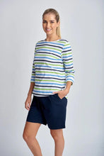 Load image into Gallery viewer, Goondiwindi Cotton - Multi Stripe Raglan Tee in Kelly Green Combo colour side shot
