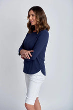 Load image into Gallery viewer, Goondiwindi Cotton - Pima Cotton Crew Neck 3/4 Sleeve Tee in Navy colour side shot
