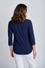 Load image into Gallery viewer, Goondiwindi Cotton - Pima Cotton Crew Neck 3/4 Sleeve Tee in Navy colour back shot
