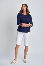 Load image into Gallery viewer, Goondiwindi Cotton - Pima Cotton Crew Neck 3/4 Sleeve Tee in Navy colour front shot
