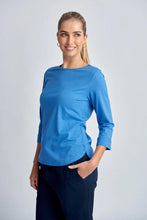 Load image into Gallery viewer, Goondiwindi Cotton - Pima Cotton Crew Neck 3/4 Sleeve Tee in Regatta Blue colour side shot
