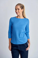 Load image into Gallery viewer, Goondiwindi Cotton - Pima Cotton Crew Neck 3/4 Sleeve Tee in Regatta Blue colour front shot
