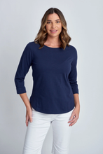 Load image into Gallery viewer, Goondiwindi Cotton - Pima Cotton Crew Neck 3/4 Sleeve Tee - Navycolour front shot

