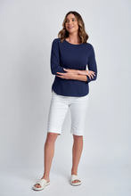 Load image into Gallery viewer, Goondiwindi Cotton - Pima Cotton Crew Neck 3/4 Sleeve Tee - Navy colour front shot
