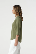 Load image into Gallery viewer, Goondiwindi Cotton - Pima Cotton Crew Neck 3/4 Sleeve Tee - Sage Green colour side shot
