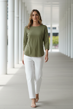 Load image into Gallery viewer, Goondiwindi Cotton - Pima Cotton Crew Neck 3/4 Sleeve Tee - Sage Green colour front shot
