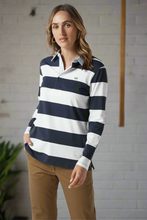 Load image into Gallery viewer, Goondiwindi Cotton - Relaxed Fit Stripe Cotton Rugby - White/ Parisian colour front shot
