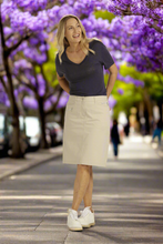 Load image into Gallery viewer, Goondiwindi Cotton - Rib Waistband Knee Length Skirt - Beige colour front shot

