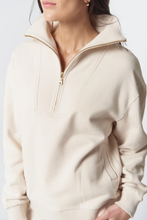 Load image into Gallery viewer, Goondiwindi Cotton - Rugged ½ Zip Cotton Sweater - Birch colour front closed up shot
