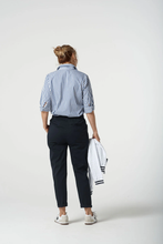 Load image into Gallery viewer, Goondiwindi Cotton - Stretch Woven Jogger Cropped Pant - Dark Navy colour back shot
