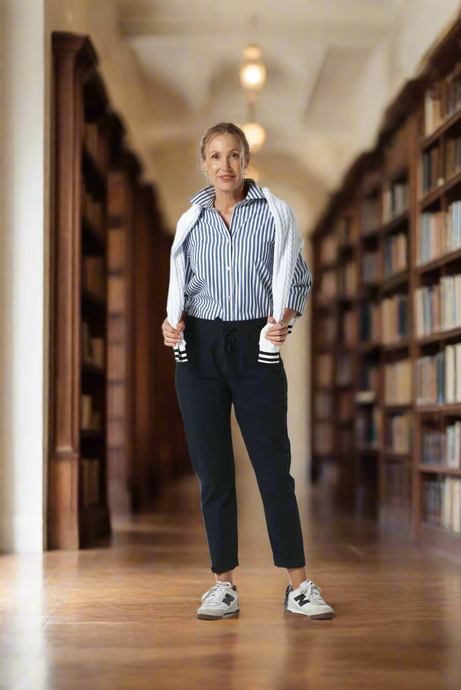 Goondiwindi Cotton - Stretch Woven Jogger Cropped Pant - Dark Navy colour front shot