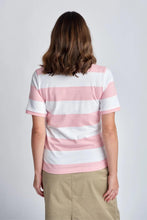 Load image into Gallery viewer, Goondiwindi Cotton - Stripe Polo in Tickle Pink/White colour back shot
