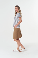 Load image into Gallery viewer, Goondiwindi Cotton - Sun Haze Stripe Polo - White/ Dark Navy colour side shot

