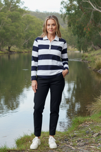 Load image into Gallery viewer, Goondiwindi Cotton - Travel Cotton Jersey Polo - Dark Navy/ White colour front shot
