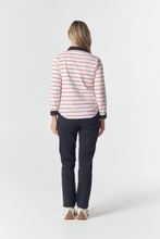 Load image into Gallery viewer, Goondiwindi Cotton - Travel Cotton Jersey Polo - White/ Poinsettia colour back shot
