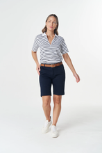 Load image into Gallery viewer, Goondiwindi Cotton - Zip Stripe Polo - White/ Dark Navy colour front shot
